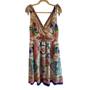 Anthro Collette Dinnigan 100% Silk Flamingo Tie-Shoulder Dress w/Pockets | Sz 10